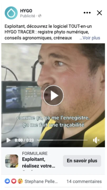 Publicité HYGO Tracer · registre phyto numérique, formulaire instantané